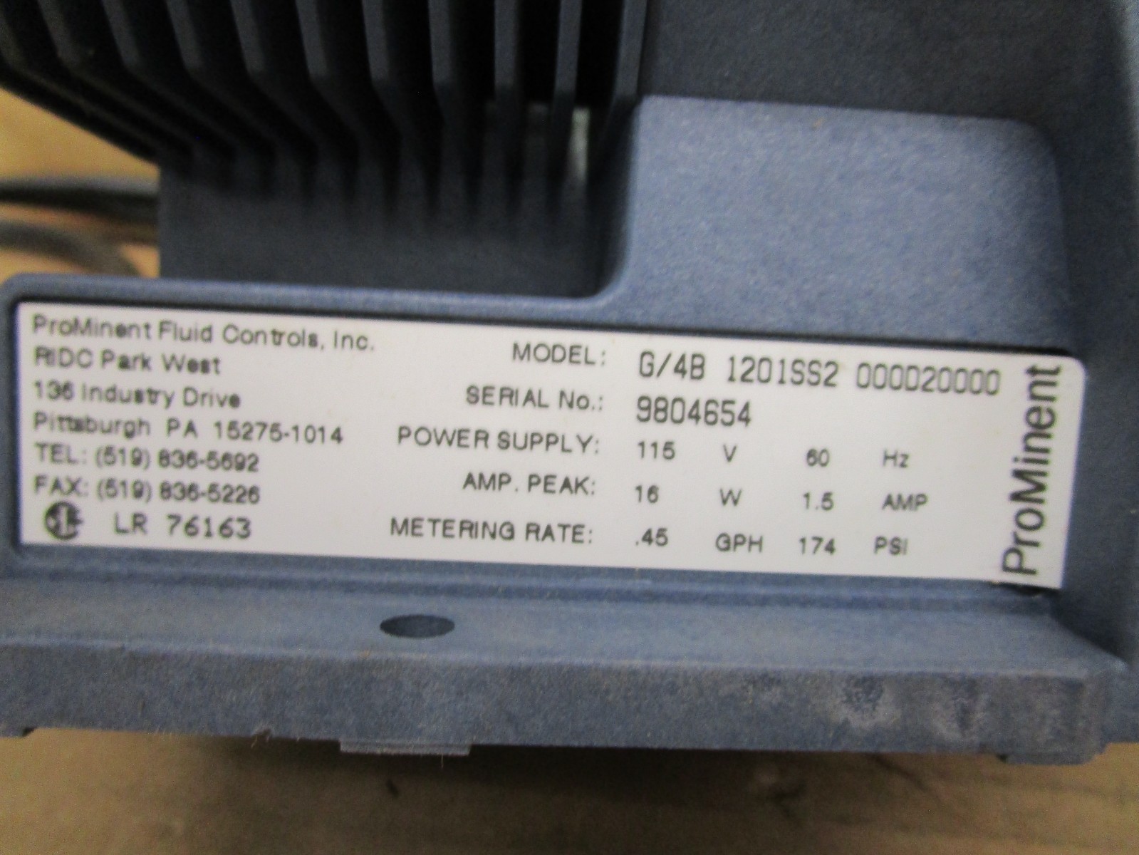 New Open Box ProMinent Fluid Controls G/4B 1201SS2 Metering Pump 52067AES