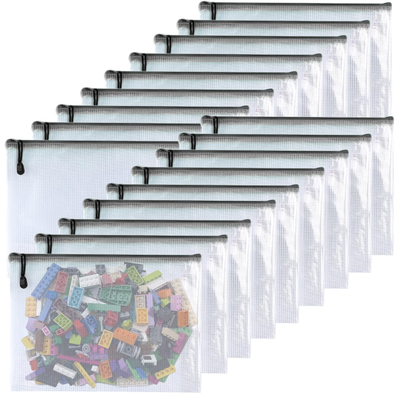 Oaimyy-8 * 10 inchs-18 Pcs-Plastic Mesh Zipper Pouch Document 8″x 10″, Black