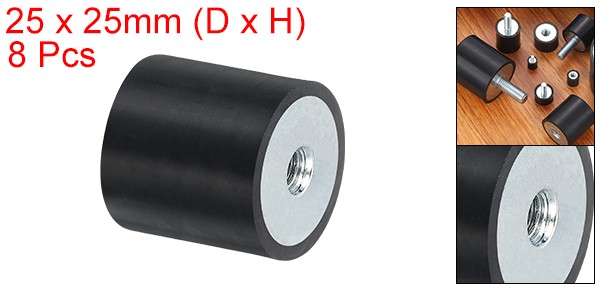 8Pcs 25 x 25mm M6 Thread Female Rubber Mounts, Silent Block Base Block