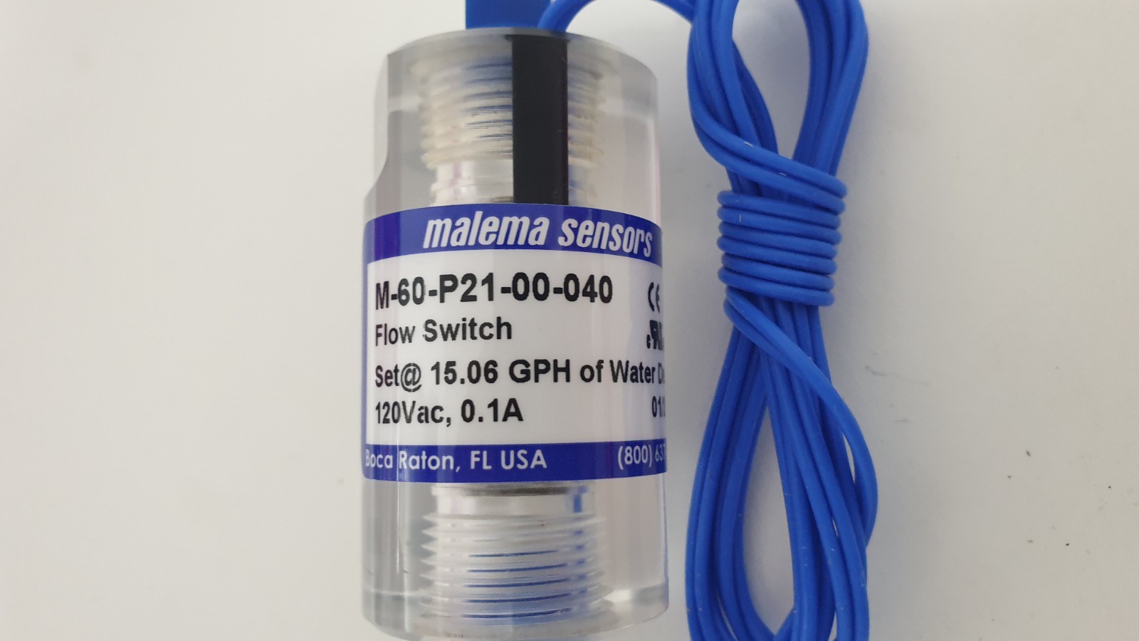 Malema Sensors M-60-P21-00-040 Flow Switch 120VAC 0.1A – NEW