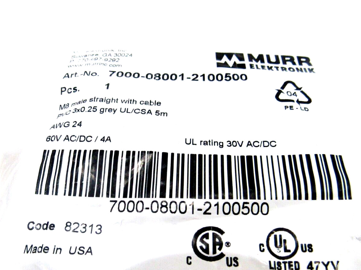 NEW MURR ELEKTRONIK 7000-08001-2100500 CONNECTION CABLE LOT OF 2