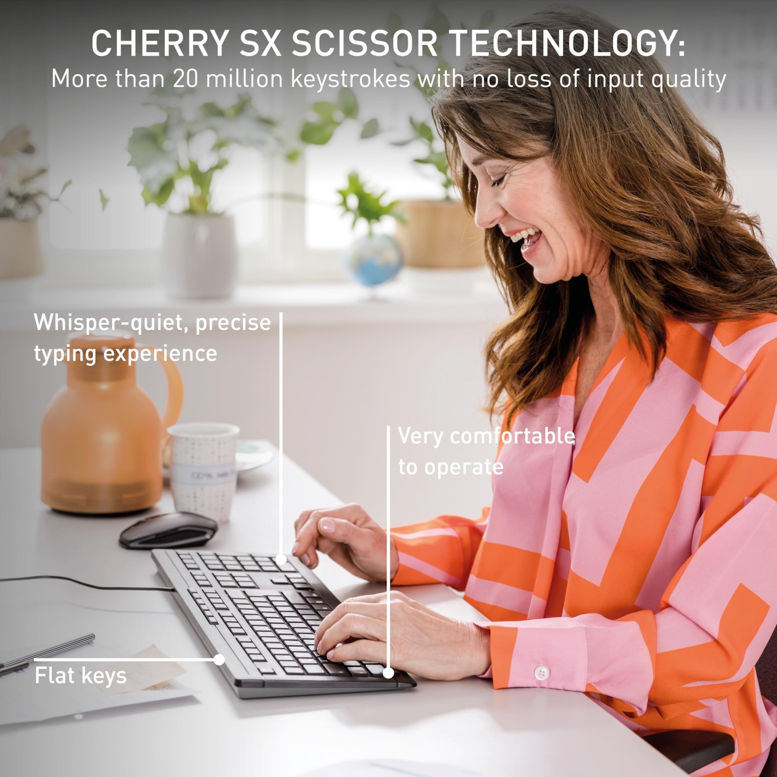 Cherry Stream Keyboard Wired USB SX Scissors Mechanism QWERTY Whisper-Quiet S…