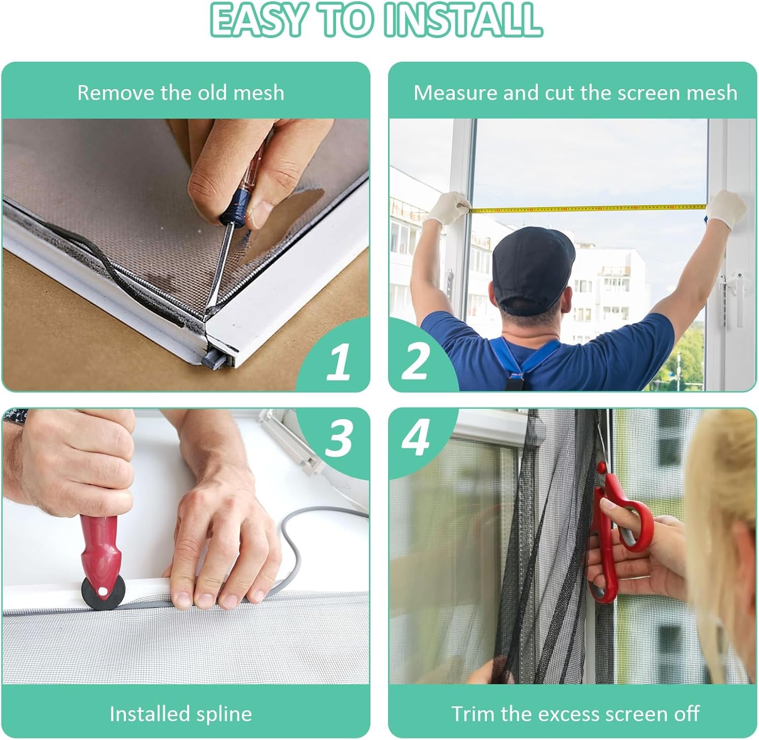 48×102 Inch Window Screen Replacement, DIY Adjustable Pet-Proof Patio Black