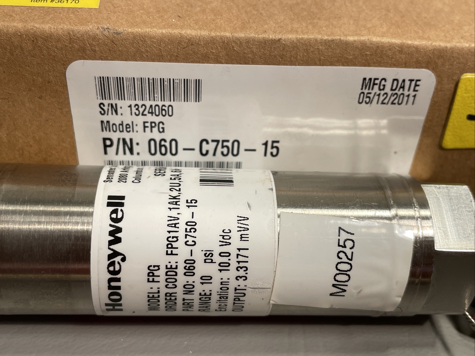 HONEYWELL 060-C750-15 SENSOR MODEL FPG RANGE 10 PSI OUTPUT 3.3171 MV/V