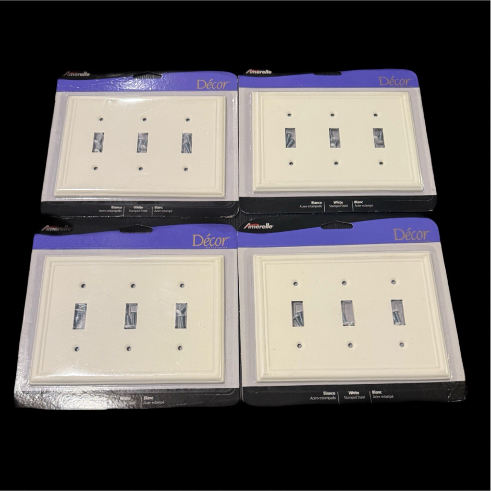 4 PACK – Amerelle 149TTTW Chelsea White 3-Gang Steel Triple Toggle Wall Plate