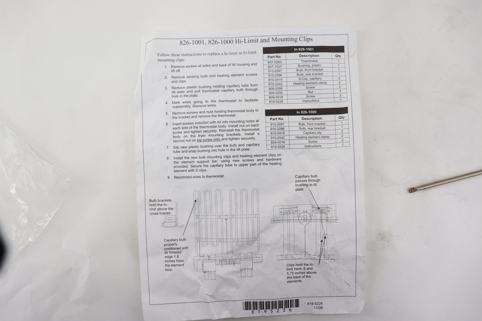 Brand New Frymaster Kit, Hi-Limit Thermostat Kit 8261001