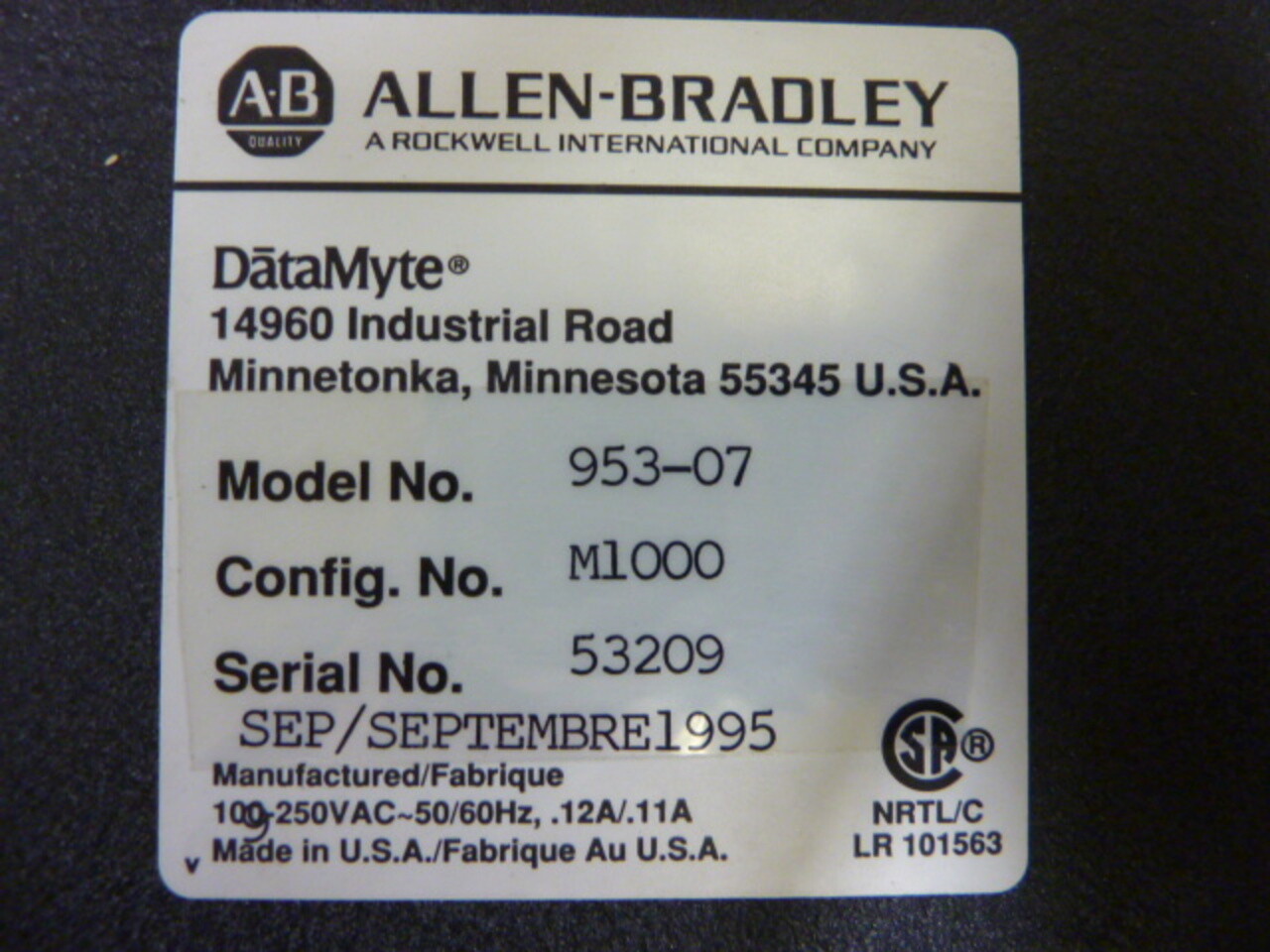 ALLEN BRADLEY Operator Workstation 953-07 Used #56400