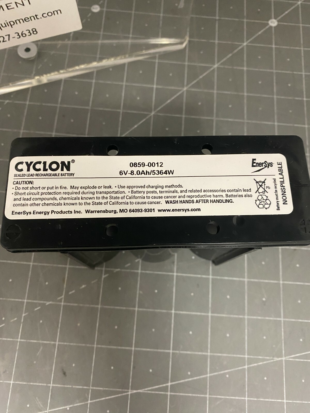 ENERSYS ENERGY PRODUCTS INC. 0859-0012 ASML 682-0292-068 RECHARGEABLE BATTERY