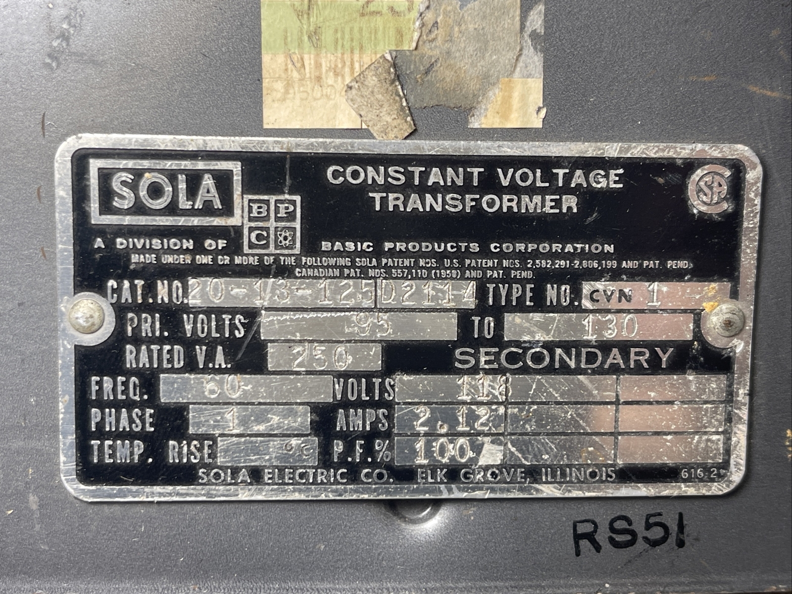Sola Constant Voltage Transformer 20-13-125