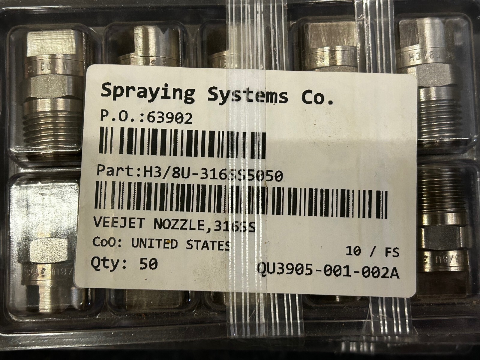 Spraying Systems VEEJET Nozzle 316SS Part No: H3/8U-316SS5050 50 pcs