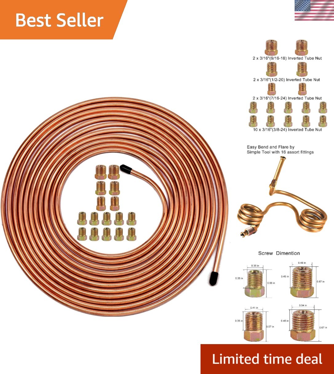 Upgraded Brake Line Tubing Kit – 25 Ft. of 3/16 Copper Coated Flexible Tube, …