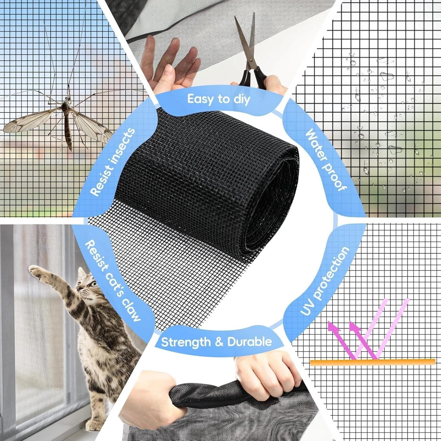 48×102 Fiberglass Window Screen Mesh Black Screen Door Patio Replacement