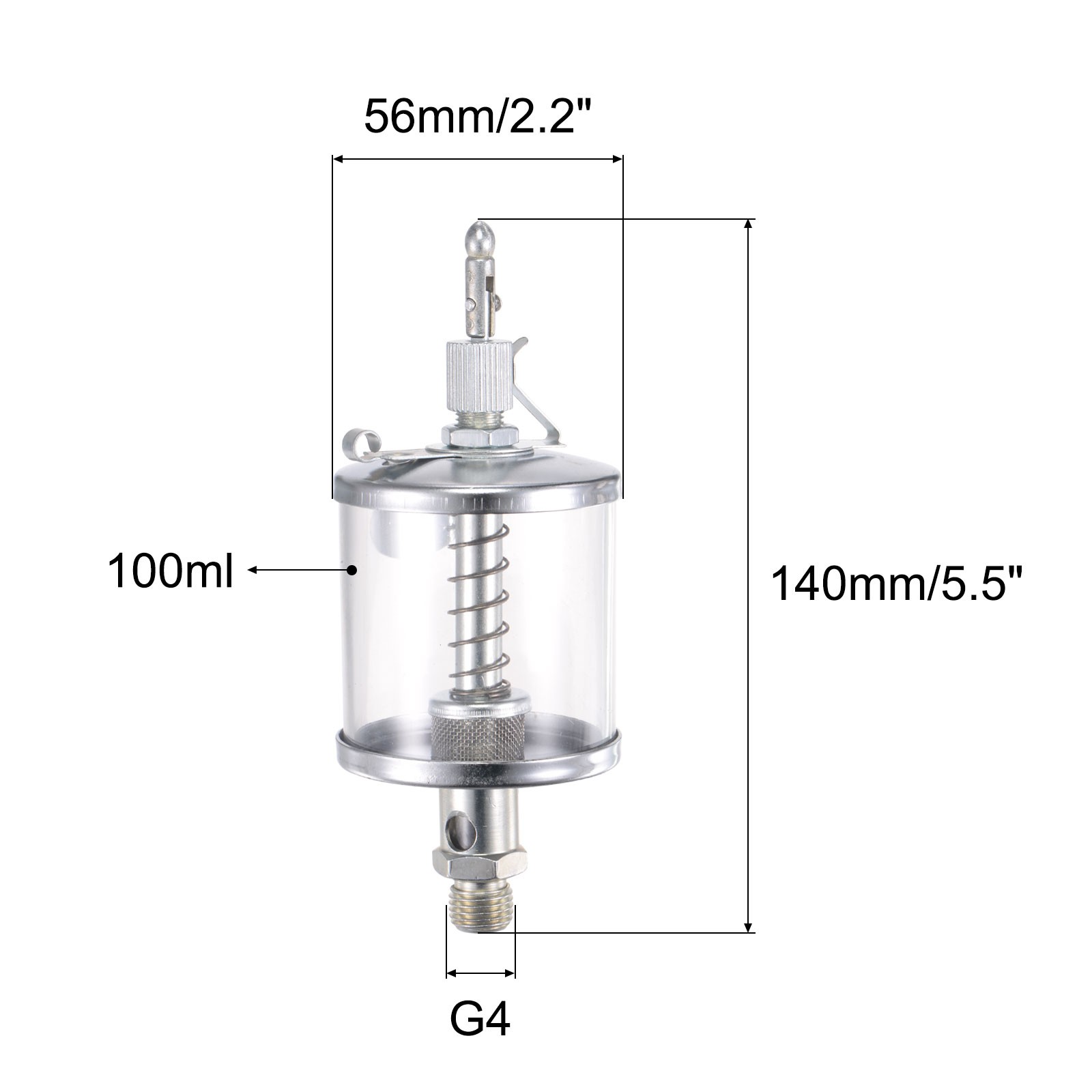 Needle Valve Type Oil Cups G1/4 Thread 100ml Sight Gravity Drip Feed Oiler