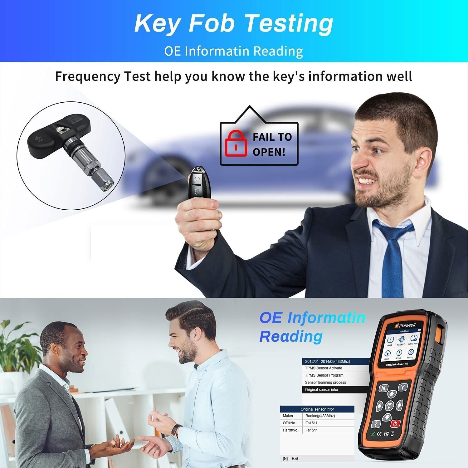 FOXWELL T1000 TPMS Relearn Diagnostic Tool Tire Pressure Sensor Programmer Reset