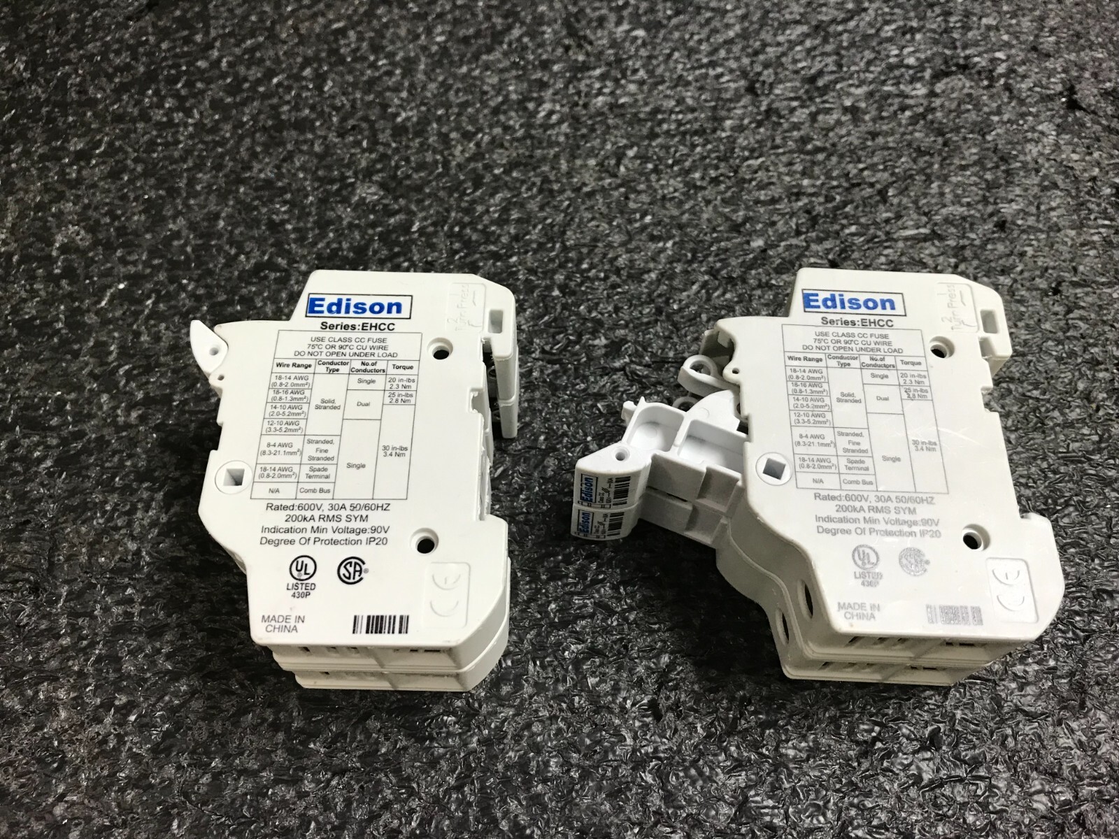 EDISON EHCC Series 30A 600V 200kA Fuse Holder 2pcs