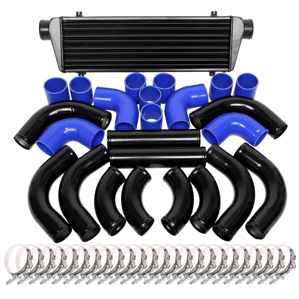 Universal 12 pcs 2.5′ Blue Coupler+ Black Piping+ Intercooler Kit+T-Bolt Clamps