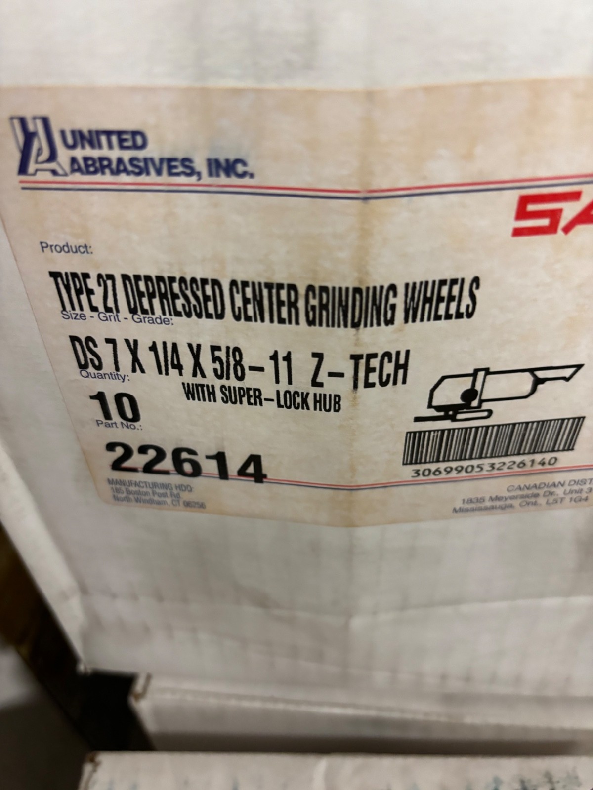 Lot of 10 – SAIT 22614 Z24R-BF 7 x 1/4 Type 27 Depressed Center Grinding Wheels