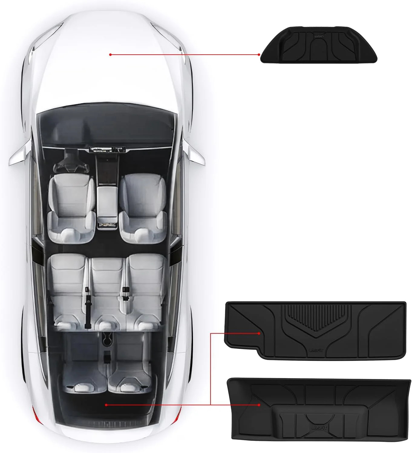 LASFIT Trunk Mats Fit for Tesla Model X & Model X Plaid 6 Seater / 7 Seater 2025