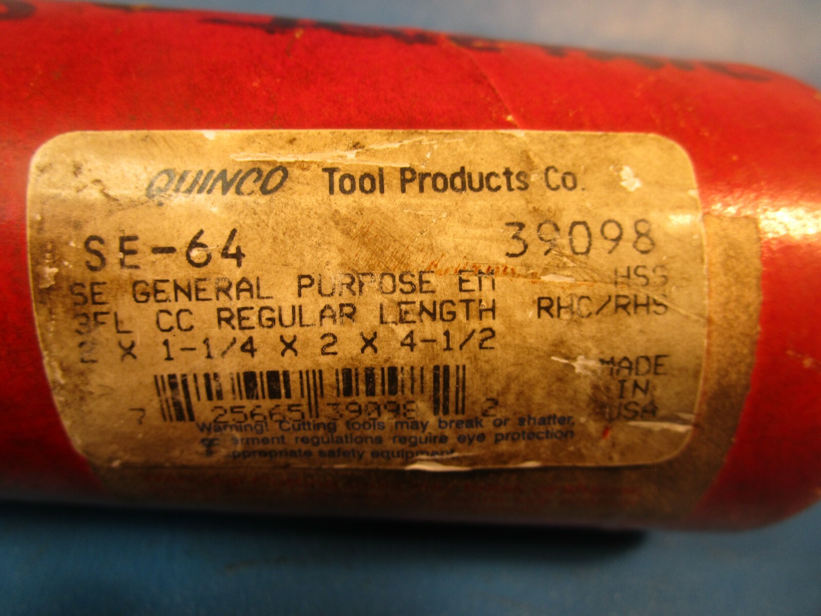 USED Quinco SE64, 39098, 2 x 1 1/4 x 2 x 4 1/2″, 3-Flute Single End 30 Deg.