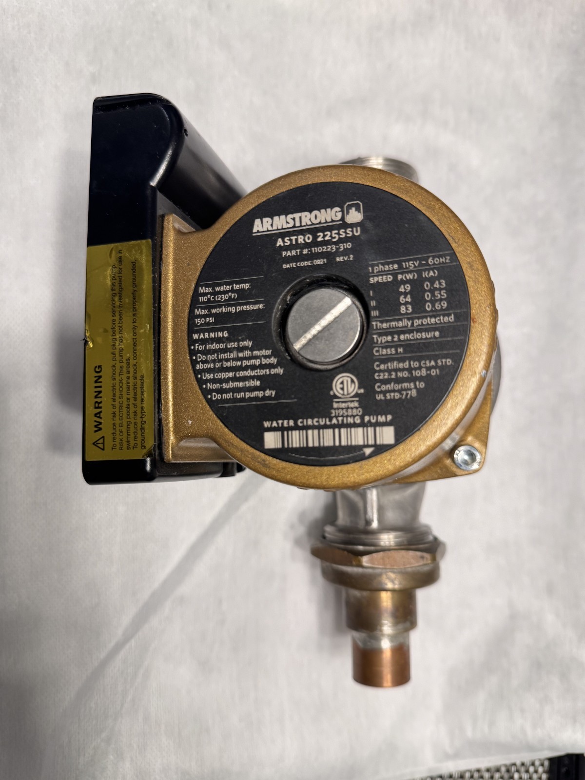 Armstrong Astro 225SSU 110223-310 Stainless Steel Circulator Pump 115V 3-Speed