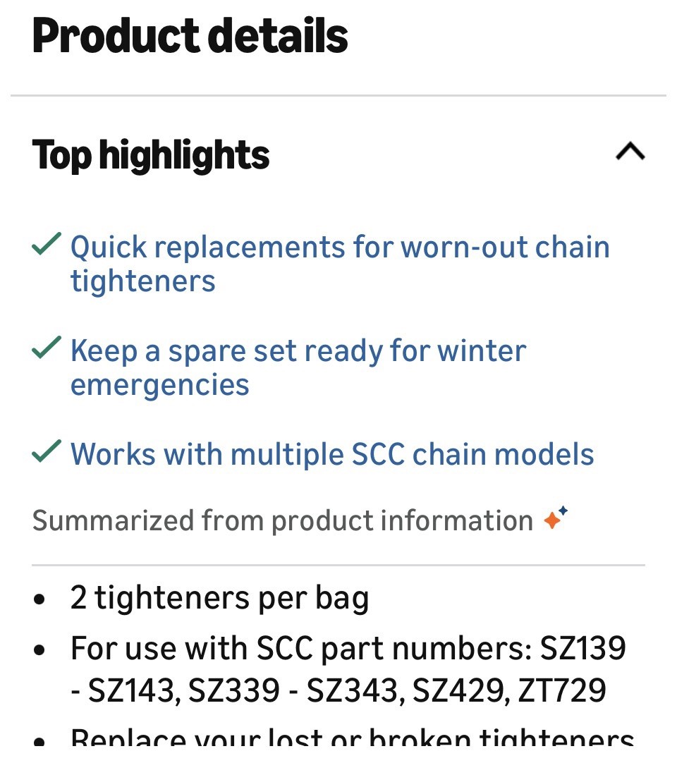 SCC Stock # SZ1174 Tire Traction Chain Rubber Tightener 1 pair