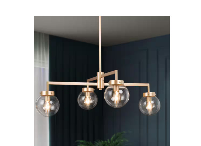 Uolfin Modern Gold Sputnik Bedroom Chandelier, 27.5 in. 4-Light Chandelier
