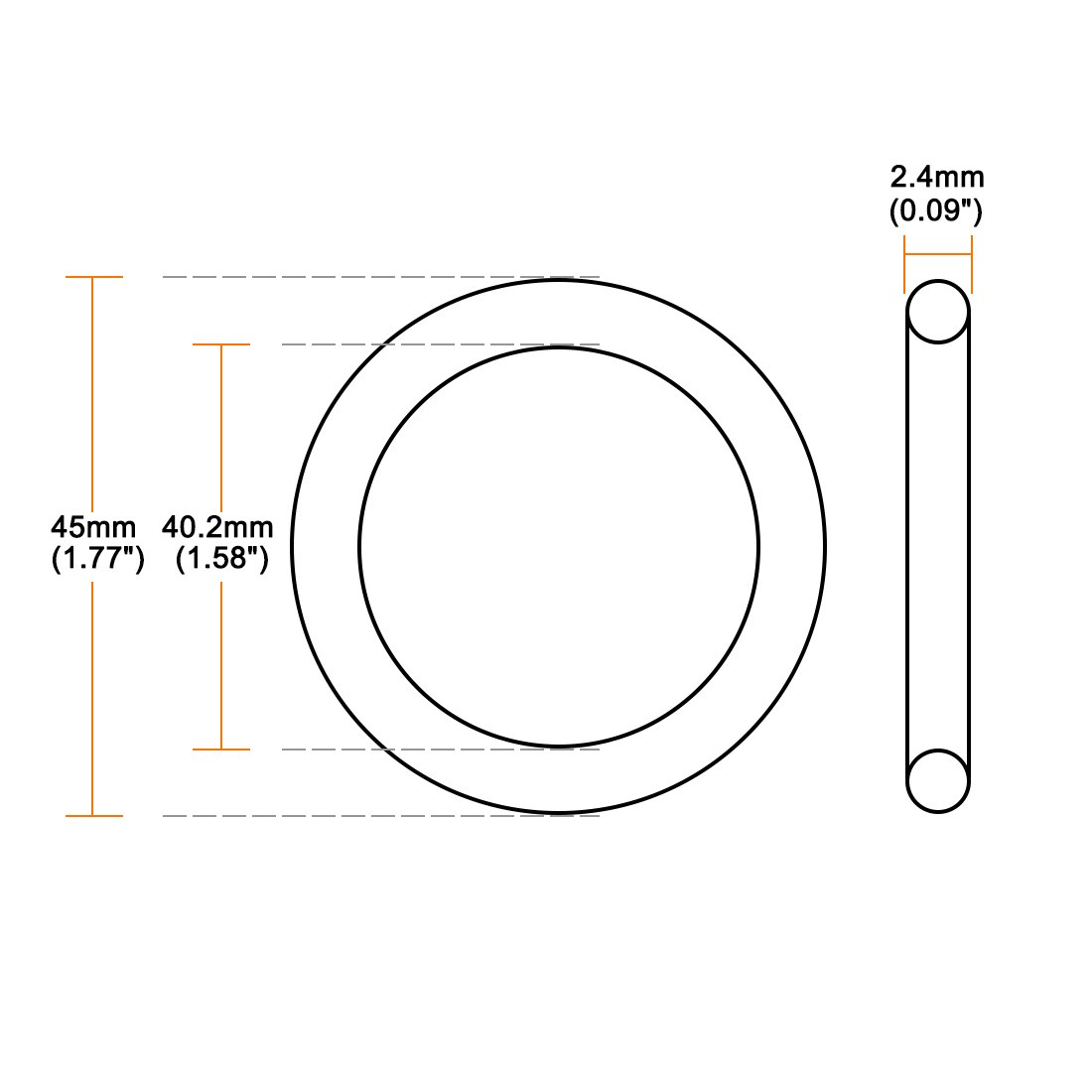 O-Rings Nitrile Rubber 40.2x 45x 2.4mm Seal Rings Sealing Gasket 5pc