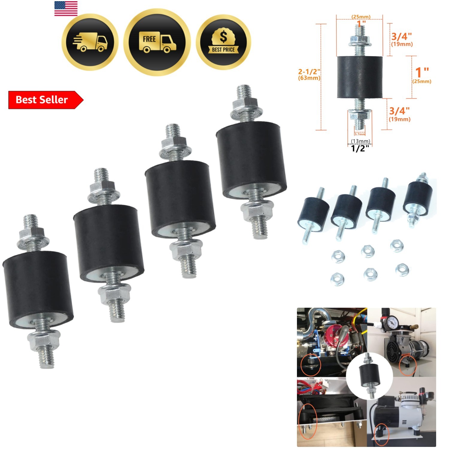 8pcs 25 x 25mm Rubber Mounts Rubber Vibration Isolator Mounts Shock Absorber …