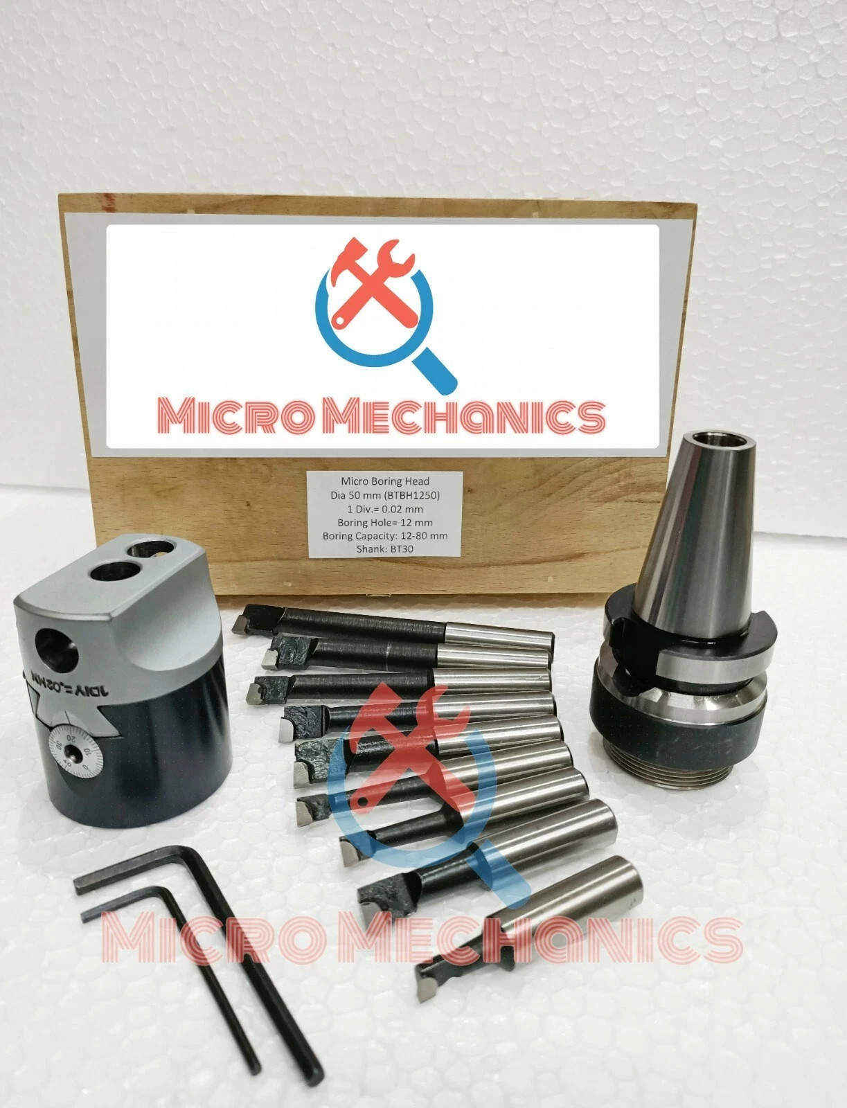 Dia 50 MM Micro Boring Head Set With MT4 Shank & 9 Pcs 12mm Carbide Tipped Tools