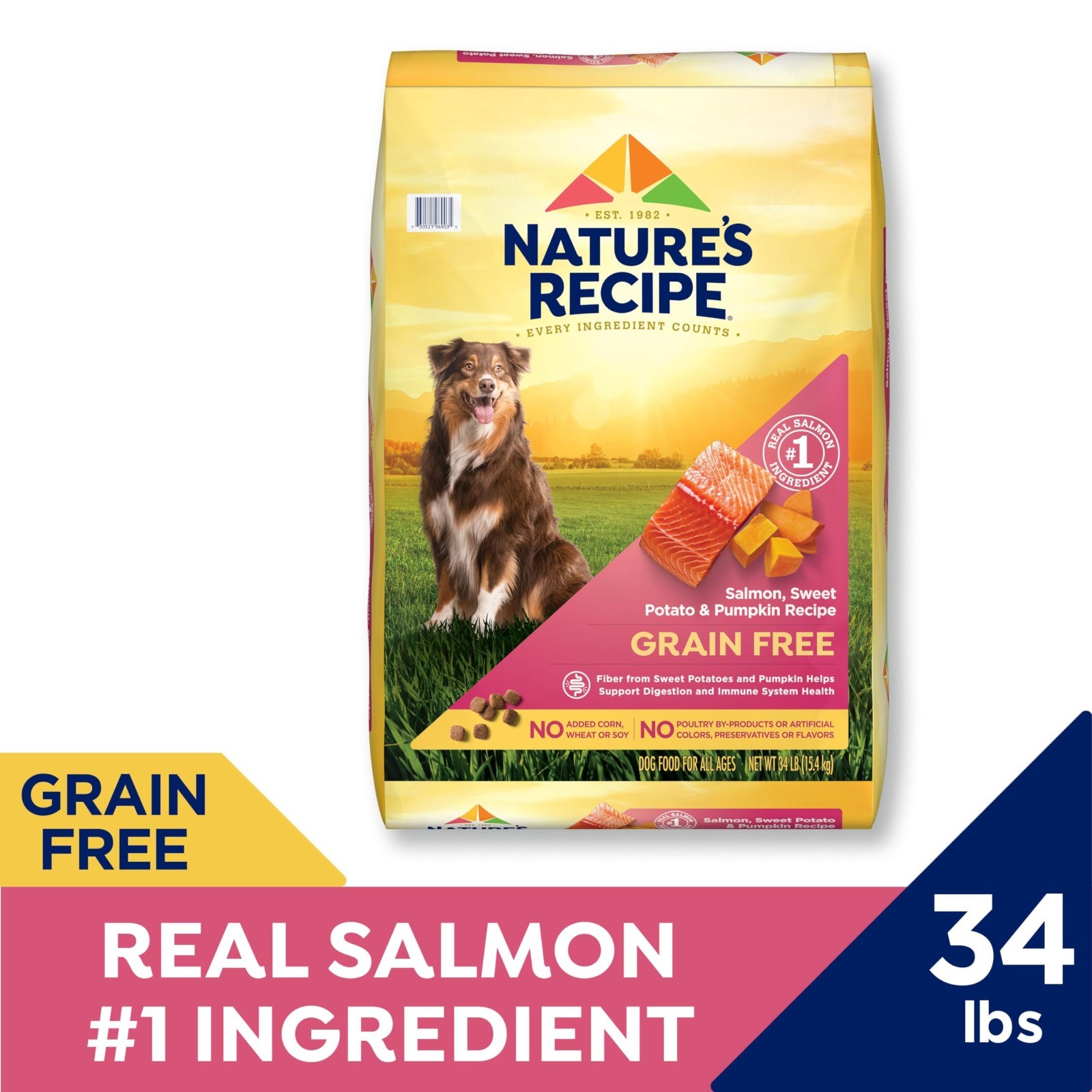 Nature’s Recipe Grain Free Dry Dog Food, Salmon, Sweet Potato & Pumpkin, 34lb