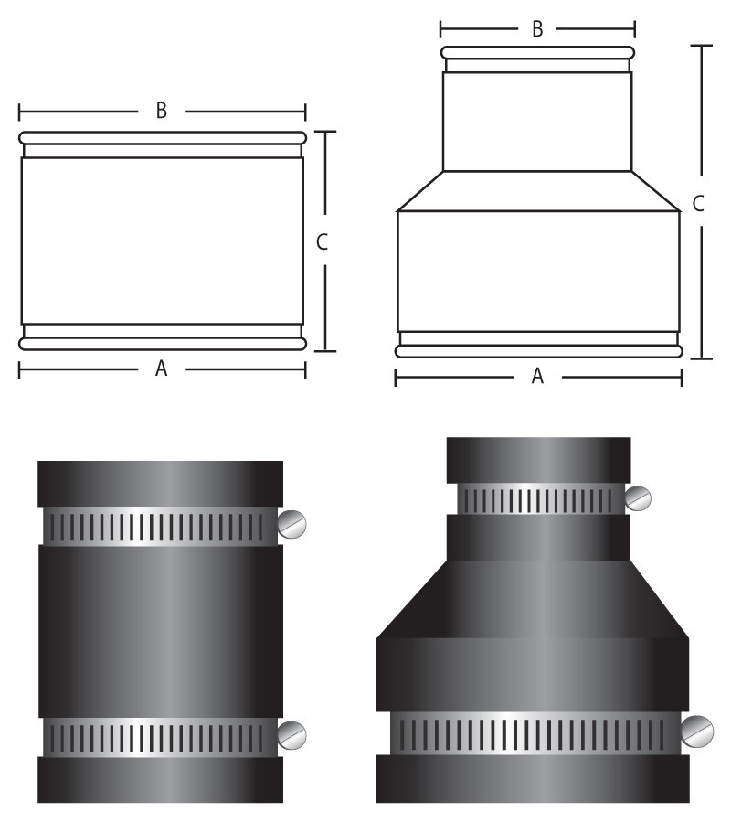 National Pipe & Plastics Inc 8″ PVC/Steel/Cast Iron Coupling w/Clamp 8.50″