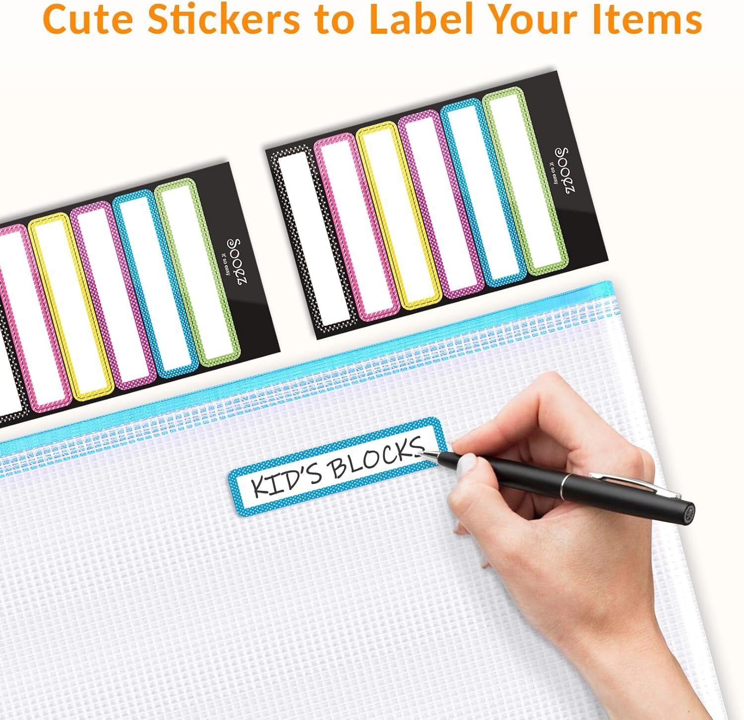 Sooez 24 Pack Mesh Zipper Pouch with Sticky Labels, A4 Size 12 Colors
