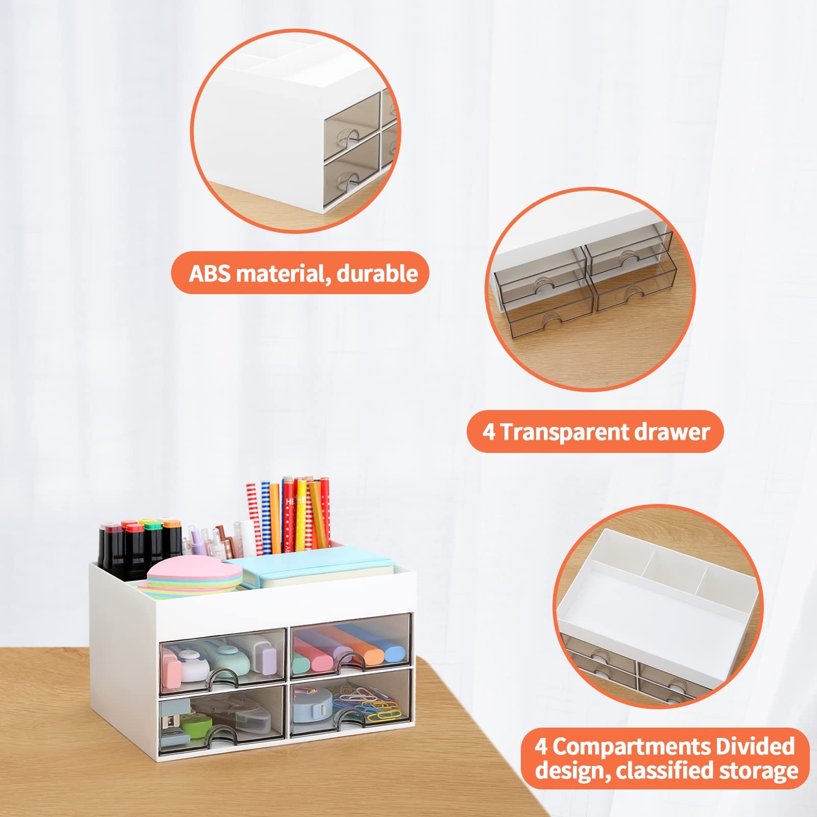 LETURE Desktop Organizer with Drawer, Accessories Stationary White