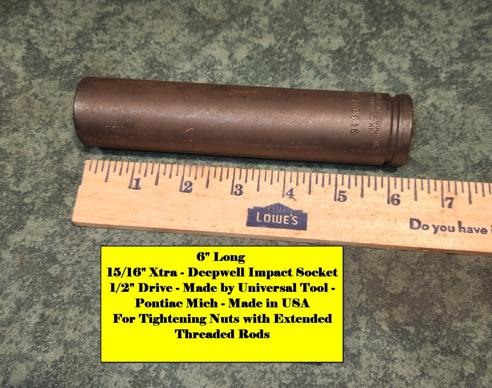 15/16″ Xtra – 6″ Deepwell Impact Made in USA Socket 1/2″ Drive (16011 Tub-E)