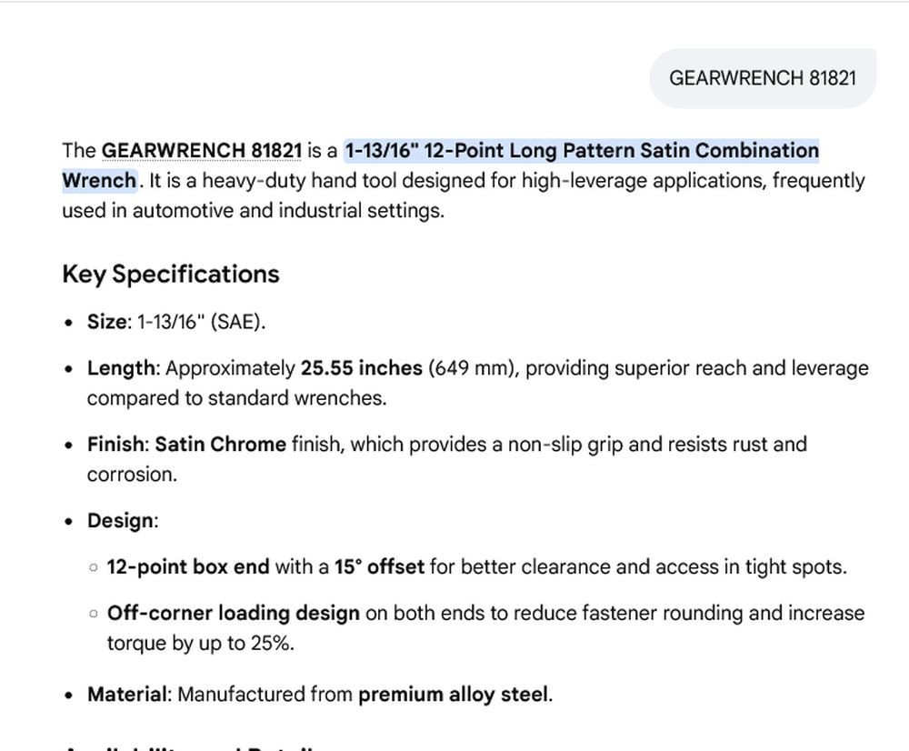 1 NEW GEARWRENCH 81821 1 13/16 12 PT BOX END COMBINATION WRENCH NNB *MAKE OFFER*