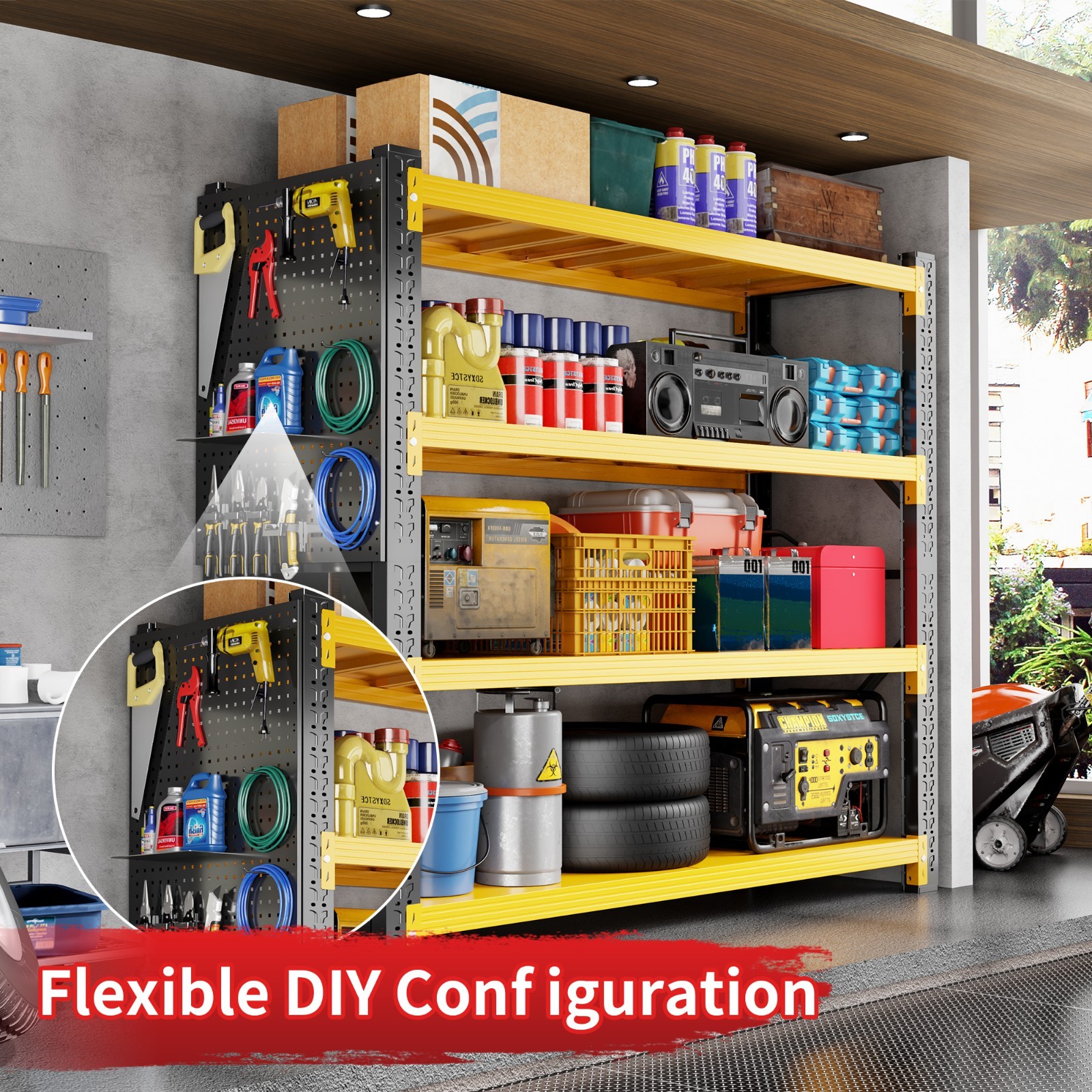 Garage Shelving with 2 Pegboard, Heavy Duty Storage Shelves 3000LBS for Basement