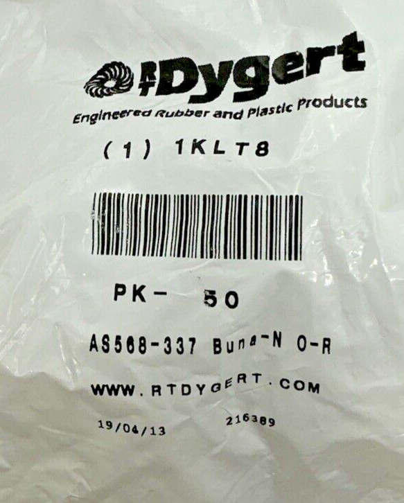 RT Dygart 1KLT8 3-3/8″x3/16″ 337N70 O Rings, 50 Pack, new (F7)