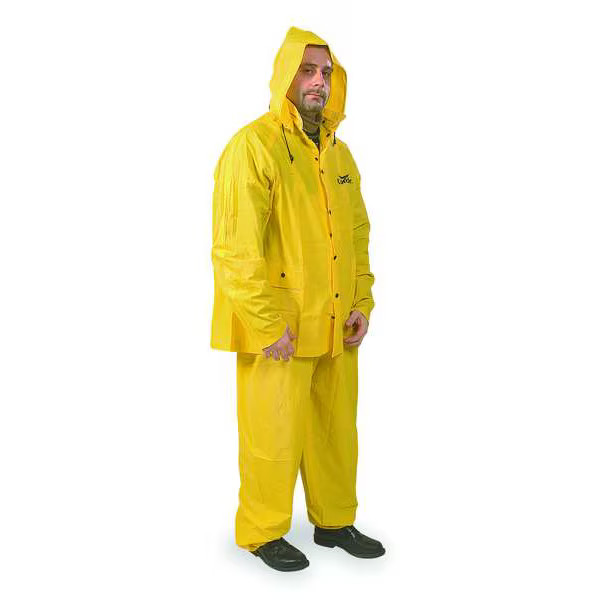 3-Piece Rainsuit with Detachable Hood, PVC, 10 mil Thick, Snap-On (Included),