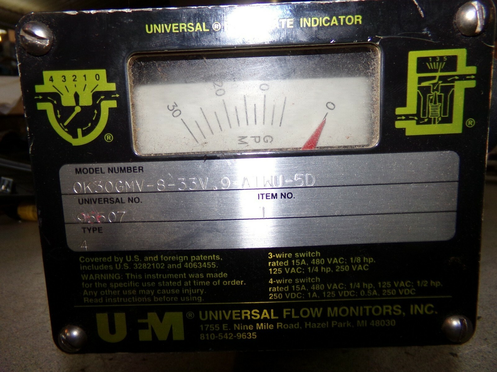 Universal Flow Monitors OK30GMV-8-3V.9-A1WU-5P Rate Indicator *FREE SHIPPING*
