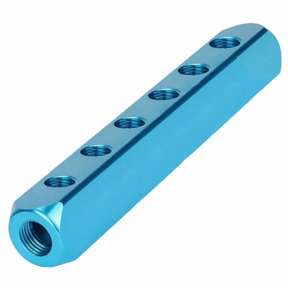 1/4 Inch 6 Way 9 Port Aluminum Air Hose Inline Manifold Block Splitter Fit