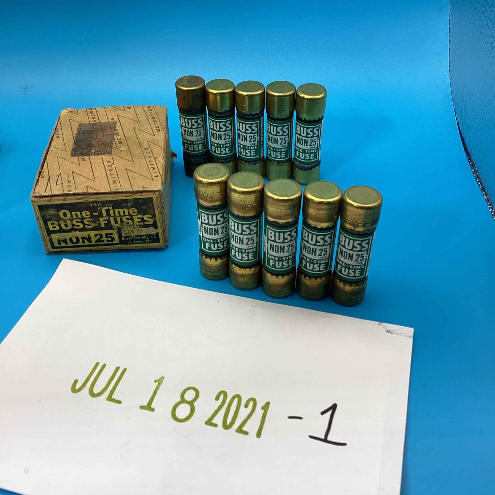 BUSS NON 25 One Time Fuses 250V Set Of 10 (used Open Box #1) Ships Free