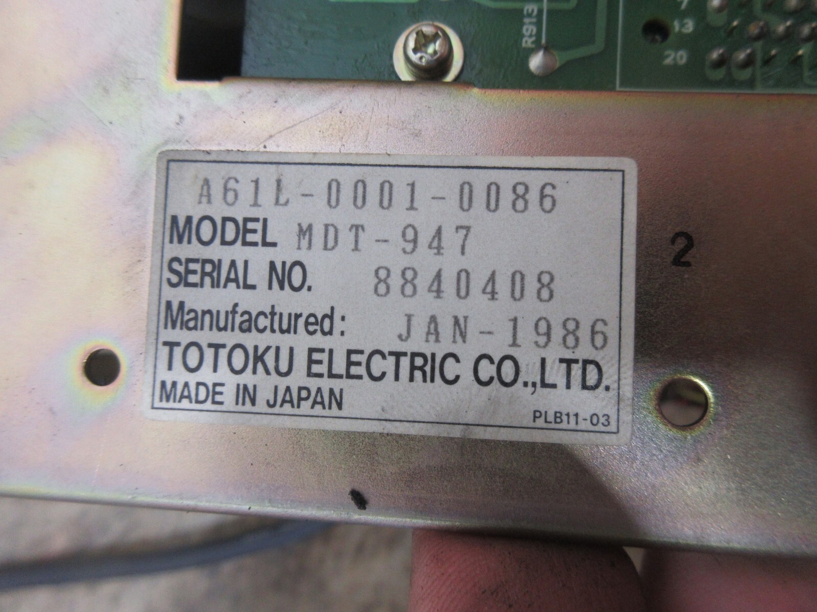 TOTOKU DISPLAY MONITOR A61L-0001-0086 MDT-947 8840408 JAN-1986