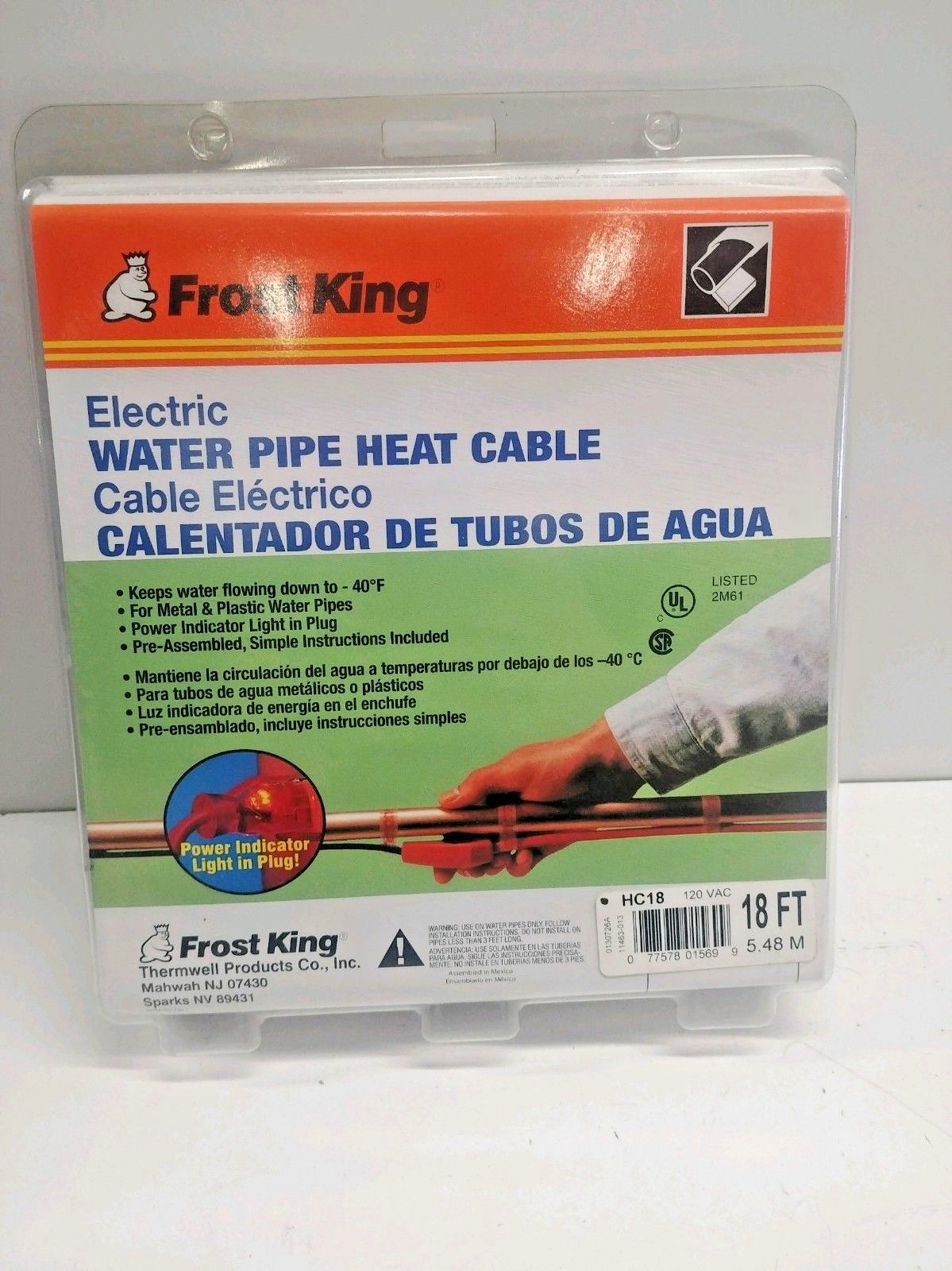 NEW OLD STOCK! FROST KING 120V ELECTRIC WATER PIPE HEAT CABLE HC18 AHB118