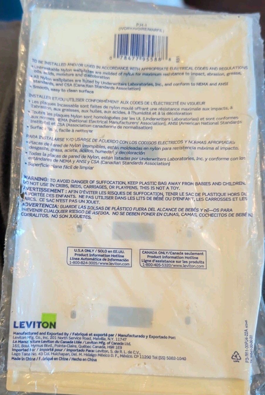 Leviton PJ4-I 4-Gang Toggle Switch Wallplate, Midway Size – Ivory 4 Switch Cover