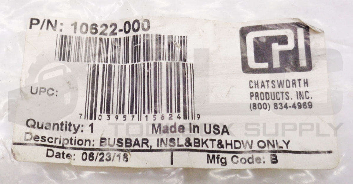 NEW CHATSWORTH PRODUCTS INC. CPI 10622-000 BUSBAR, INSL&BKT&HDW ONLY