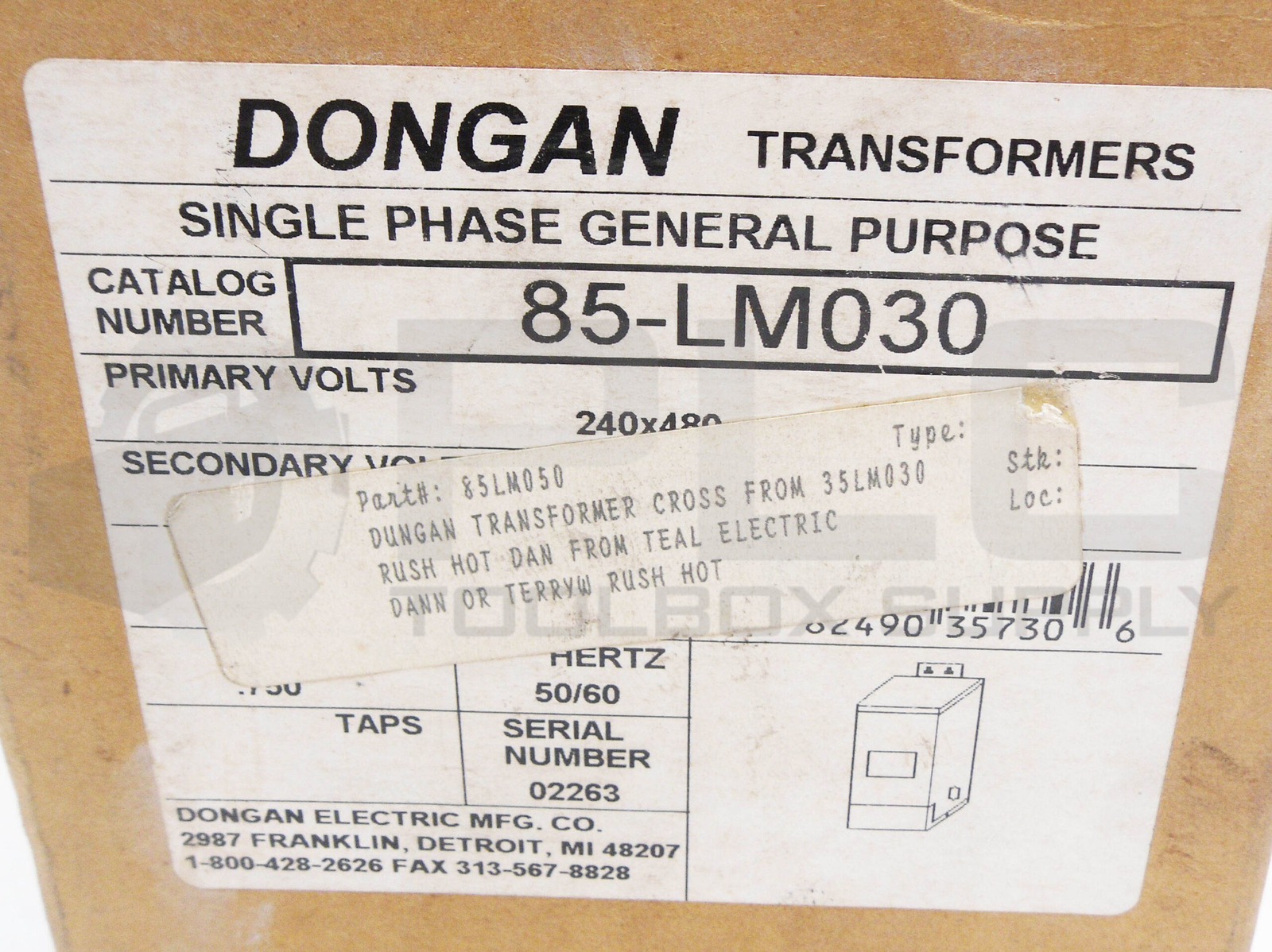 NEW DONGAN 85-LM030 SINGLE PHASE GENERAL PURPOSE TRANSFORMER 240-480V 50/60HZ