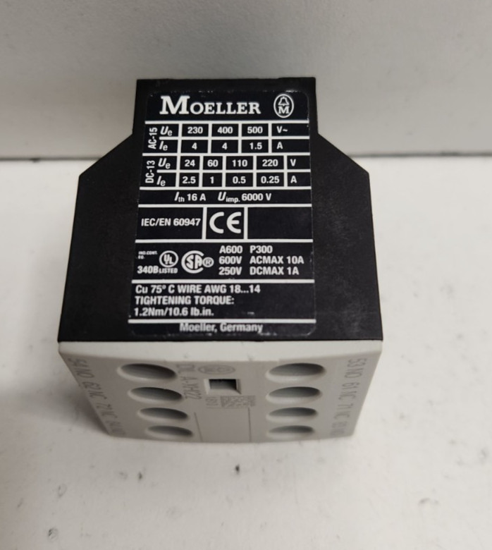 NEW NO BOX! MOELLER 600V 4-POLE 2NO+2NC FRONT AUXILIARY CONTACT DIL-A-XHI22