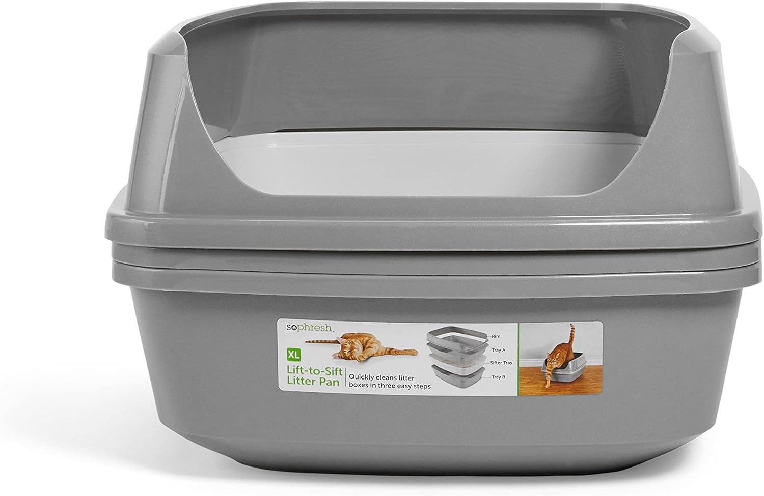 So Phresh Grey & White Lift-to-Sift Cat Litter Pan, X-Large, 22.4″ L X 16.9″ W X