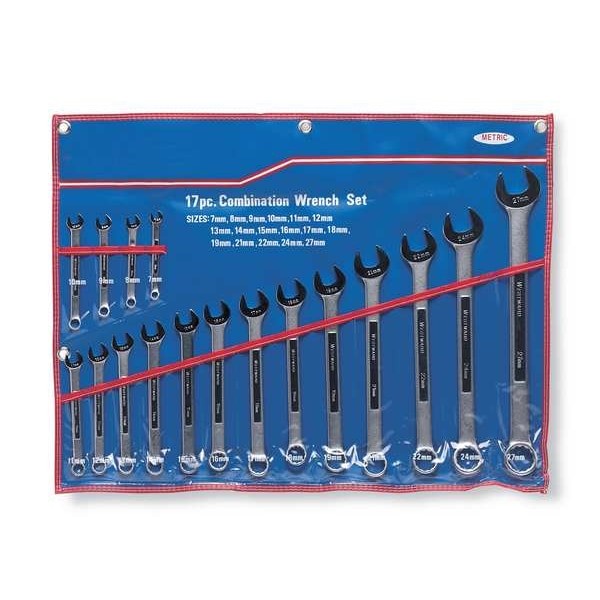 Westward 3Xu43 Combo Wrench Set, 1/4-1-1/8 In, 7-24 Mm, 32-Piece
