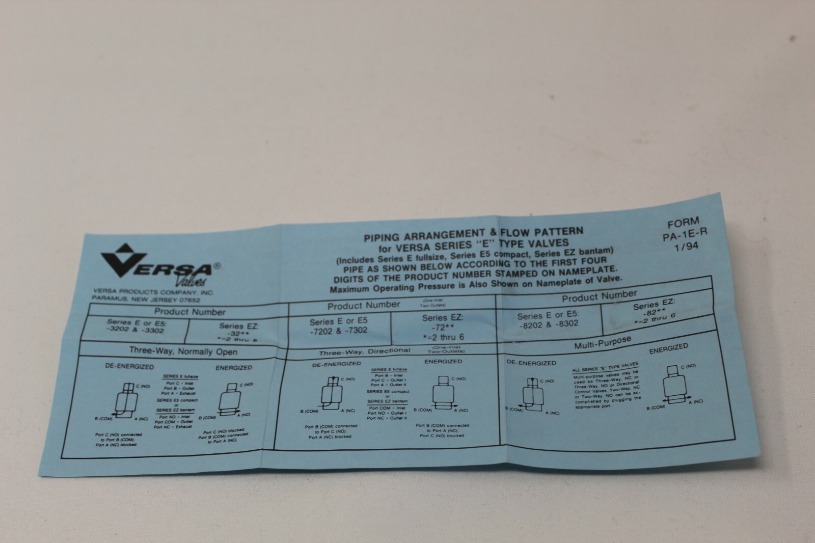 NEW Versa VALVE SELECTOR ESM-8202-66-HT-H2-AXX-D024 Pneumatic Directional Valve